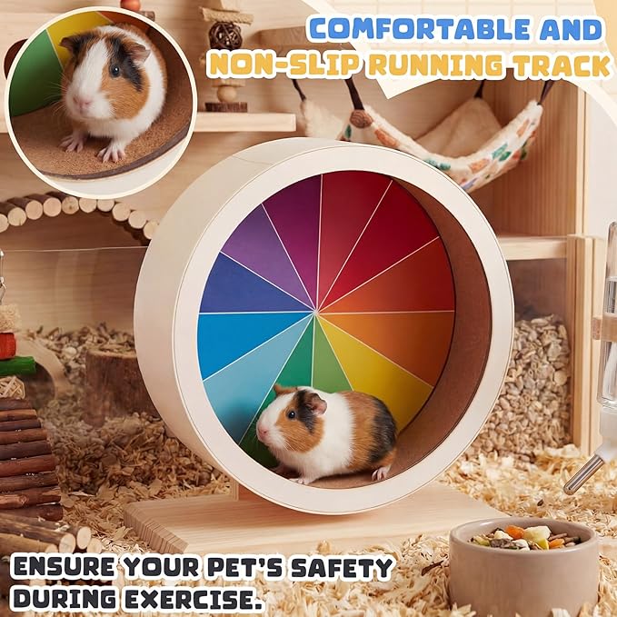 Geelin 9 Inch Hamster Wooden Silent Wheel, Rainbow Printed Small Animal Exercise Wheel, Quiet Spinner Hamster Running Wheels Prevent Depression Toys for Hamsters, Gerbils, Mice and Other Small Pets