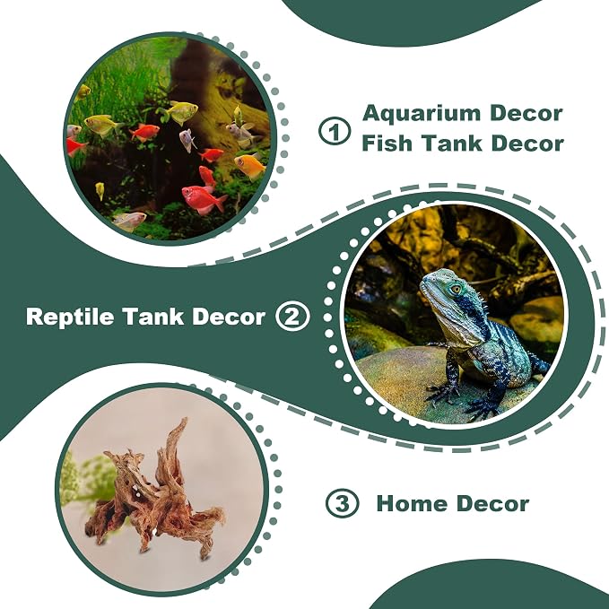 Natural Wood Driftwood for Aquarium Fish Tank Decor,Assorted Driftwood Trunk Branch for Reptile Tank Decor (LLM-Driftwood (4 to 8 Inch)-Pack of 4)
