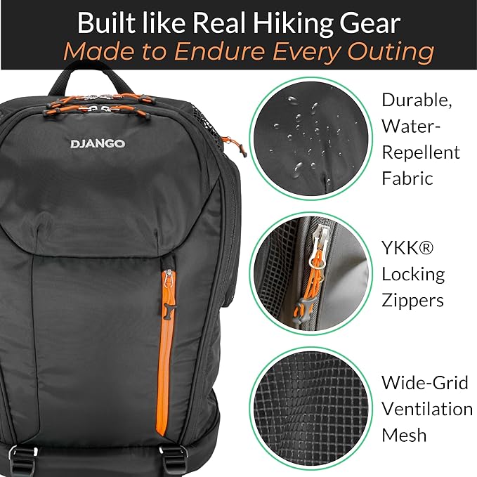 DJANGO Dog Carrier Backpack – Pet Backpack for Small Dogs & Cats with Hip Belt, Laptop Pocket & Water Bottle Sleeve – Travel Dog & Cat Carrier for Hiking, Camping & Commuting (Midnight Black)