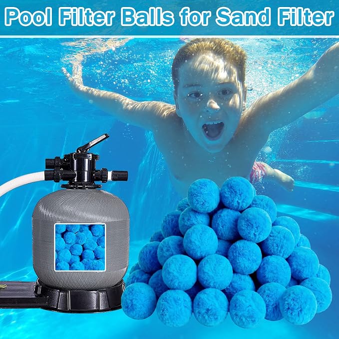 4.8 lbs Pool Filter Balls for Sand Filter Pump, Reusable Eco-Friendly | New Upgrade Efficient Swimming Pool Filter Sand Alternative(Equals 150 lb Pool Filter Sand), Fiber Media Blue Balls