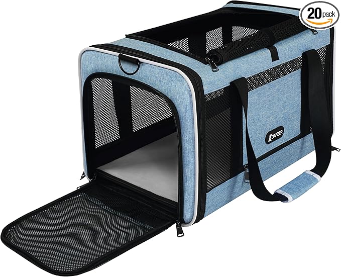 GAPZER Cat Carrier 18 x 11 x 11 Top Loading Soft-Sided Pet Travel Bag Over 15lbs, Portable Small Dog Puppy Car Crate 10 lbs, Chihuahua Kennel Carry Case, Kitty Cloth Cage Medium Cat Under 25 Blue