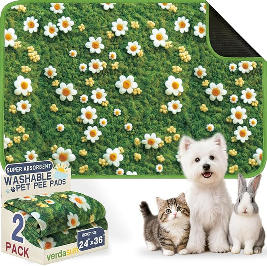 Washable Pee Pads for Dogs, Reusable Puppy Potty Training Pads, Ultra-Absorbent Thick Waterproof Leak-Proof Non-Slip Pads & Mat for Crate, Playpen, Floor, Whelping & Housebreaking , 2 Pack 24"x36"