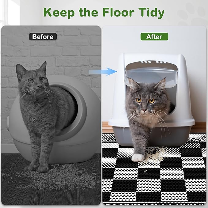 Bienbee Cat Litter Mat, 30"x24" Litter Mat Double Layer Litter Trapping Mat, Reduces Tracking and Keeps Floors Clean,Checkerboard L