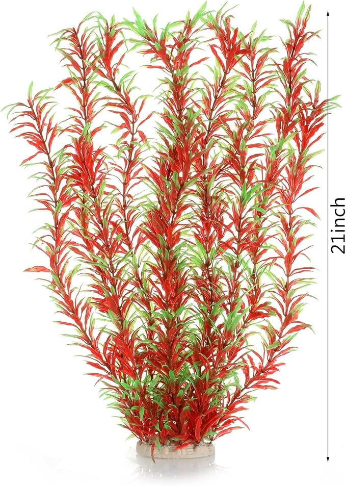 JIHAQUA Aquarium Decor Plastic Plants Extra Large 21 Inch Artificial Plants | Tall Fish Tank Decorations (Wine 2pcs)