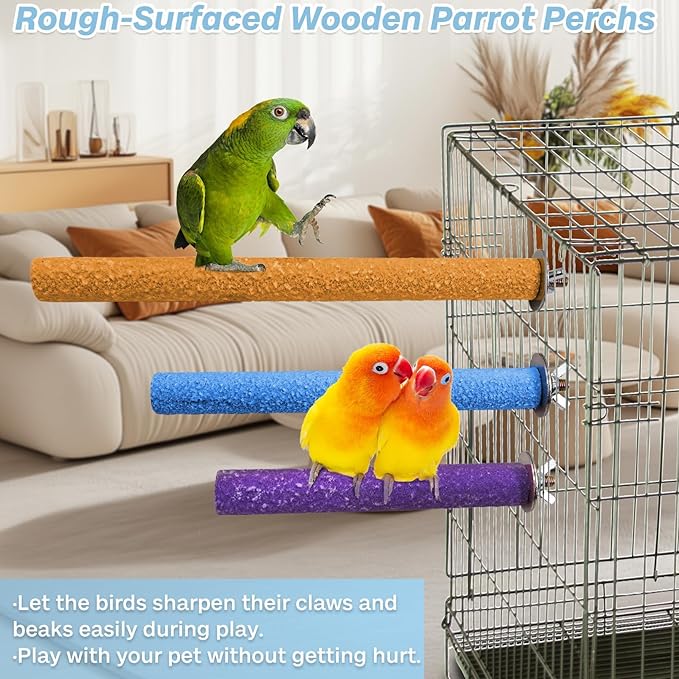 PIVBY Wood Bird Cage Perch Colorful Parrot Stand Toy Platform Paw Grinding Stick for Small Medium-Sized Bird Parakeet Cockatiel Conure Budgies Lovebird Canary Colors Vary Pack of 3