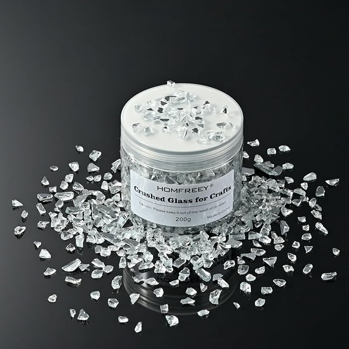 Broken Mirror Irregular Crushed Glass Chips,DIY Craft Glitter Crystal Broken Pieces,Bulk Transparent 3-6mm Sprinkles, for Resin Art Vase Fill and Glitter Painting Jewelry Making.(200g)