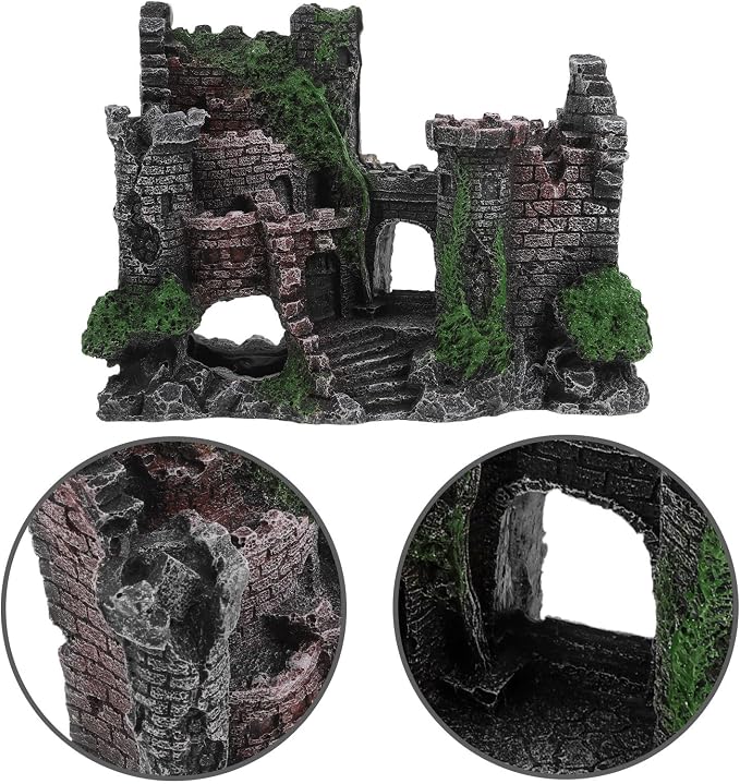 Realistic Resin Aquarium Castle Decoration for Fish and Shrimp with Sturdy Rock Cave Structure Small Fish Hideout for Aquarium Decor