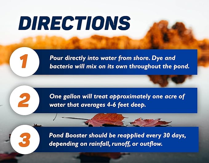 Crystal Blue Pond Booster - Blue Pond Dye & Natural Pond Cleaner Combo - Treats up to 1 Acre - Crystal Blue Water While Reducing Muck & Sludge - 1 Gallon