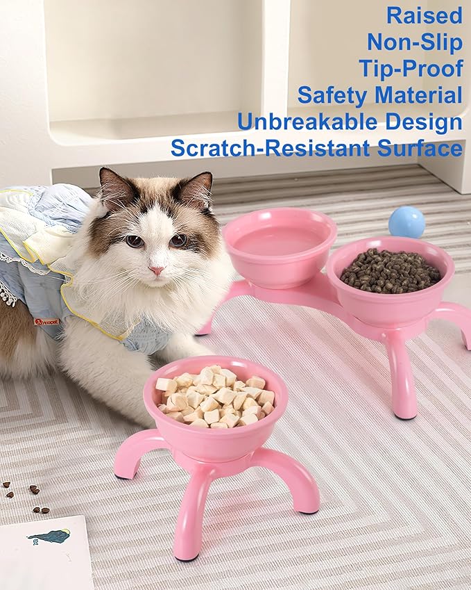 Raised Cat Bowls for Indoor Cats - Whisker Friendly Cat Food Bowl, 5.1" Wide Melamine Stand Elevated Cats Feeding Bowl, Detachable Raise Kittens Bowls, Non-Toxic, Dishwasher Safe