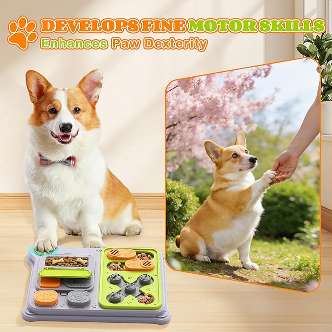 Dog Puzzle Toy Slow Feeder, Interactive Dog Toys for IQ Training & Mental Stimulation, ABS Easy Clean Detachable Tray Non-Slip Base, Enrichment Toys for Dogs, Green