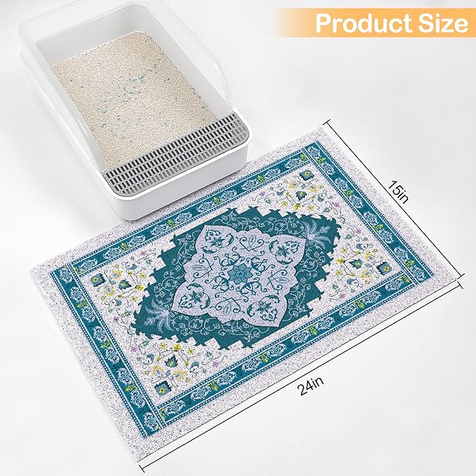 Glittme Cat Litter Mat with Non-Slip Bottom Litter Box Mat 24"X15" Litter Trapping Mat Easy to Clean Washable Cat Food Mat for Kitty,S