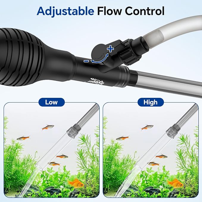 hygger Aquarium Gravel Vacuum Siphon, Adjustable Flow Manual Fish Tank Water Changer for Sand Cleaner with 6.5 Ft Hose, Suction Ball, Aquarium Gravel Cleaner Adjustable Length (Up to 30 Gal Tank)