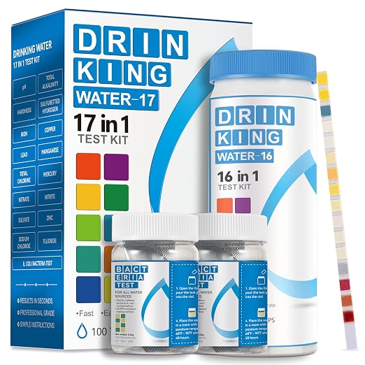 AAwipes Drinking Water Test Strips 17-in-1 100 Strips + 2 Bacteria Tester Kits, Lab-Validated Complete Water Testing for Home, Well, Tap Water, City Water, Flood Water Testing Strips (K03-100)