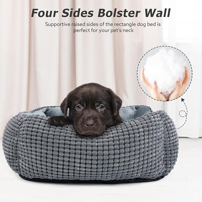MIXJOY Dog Bed for Large Medium Small Dogs, Rectangle Washable Sleeping Puppy Bed, Orthopedic Pet Sofa Bed, Soft Calming Cat Beds for Indoor Cats, Anti-Slip Bottom with Multiple Size (30-Large, Grey)