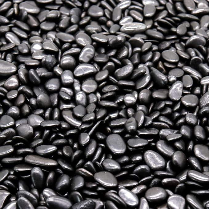 Black Polished Rocks for Plants, Decorative Pebbles, 1/5 Inch, 10 lb