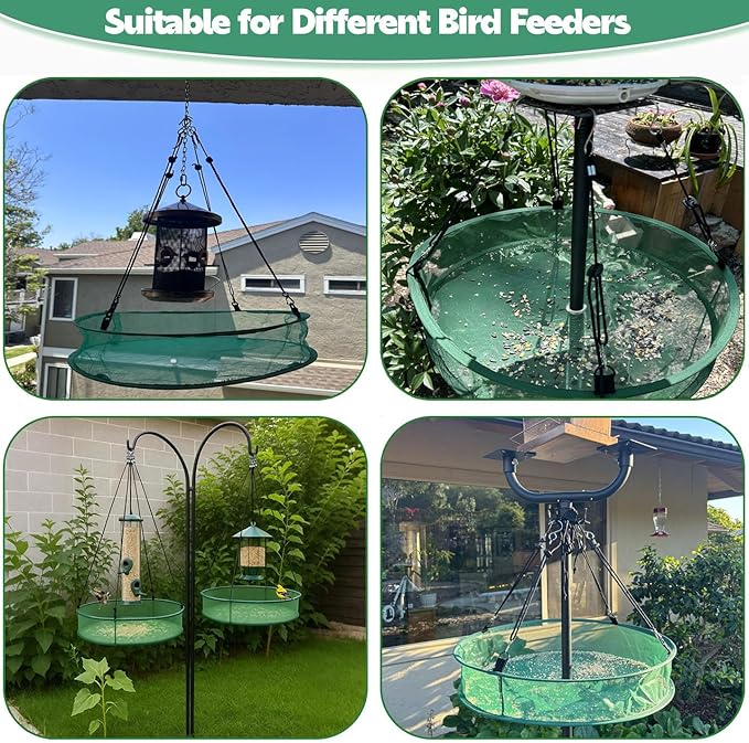 2Pcs Bird Seed Catcher Tray for Hanging Bird Feeder Platform, 20'' Birdseed Hoop for Hummingbird Feeders Bee Feeder, Outdoor Feeder Accessory(Upgraded Against Strong Winds)