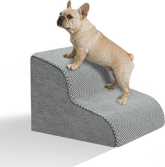 Dog Stairs for Couch & Sofa, 11.8"H 2 Step Low Height Pet Steps for Small Dogs & Cats, Non-Slip Dog Steps for Chair and Low Bed, Easy Climb Lightweight Indoor Pet Stairs with Washable Cover