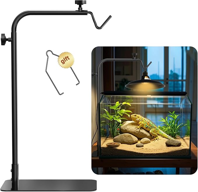 Reptile Heat Lamp Stand, Adjustable 18"-32"H Light Holder, Heavy Base | Heavy Duty, Wide Compatibility for Bearded Dragon, Turtle, Snake, Lizard, Terrarium Tank or Aquarium Use