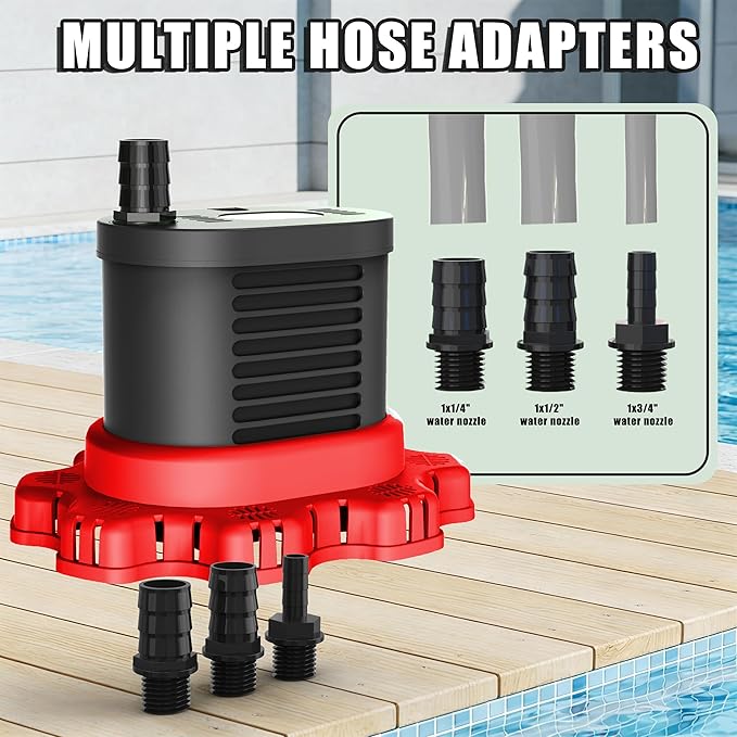 AgiiMan Pool Cover Pump Above Ground - 850 GPH Submersible Water Pump for Pool Draining, Portable Small Sump Pumps with 16' Drainage Hose and 25' Power Cord, 3 Adapters, Black
