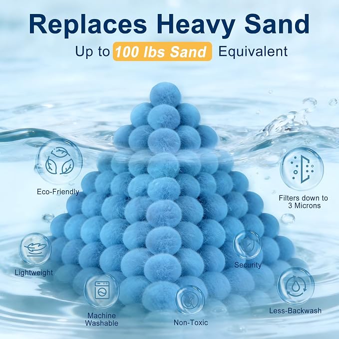 Pool Filter Balls with Silver Ions, Blue Media for Sand Filter | 3.1 lbs Replaces 100 lbs Pool Filter Sand, Easy to Clean, High Efficiency Pool Filter Media for Pools, Aquariums and Ponds
