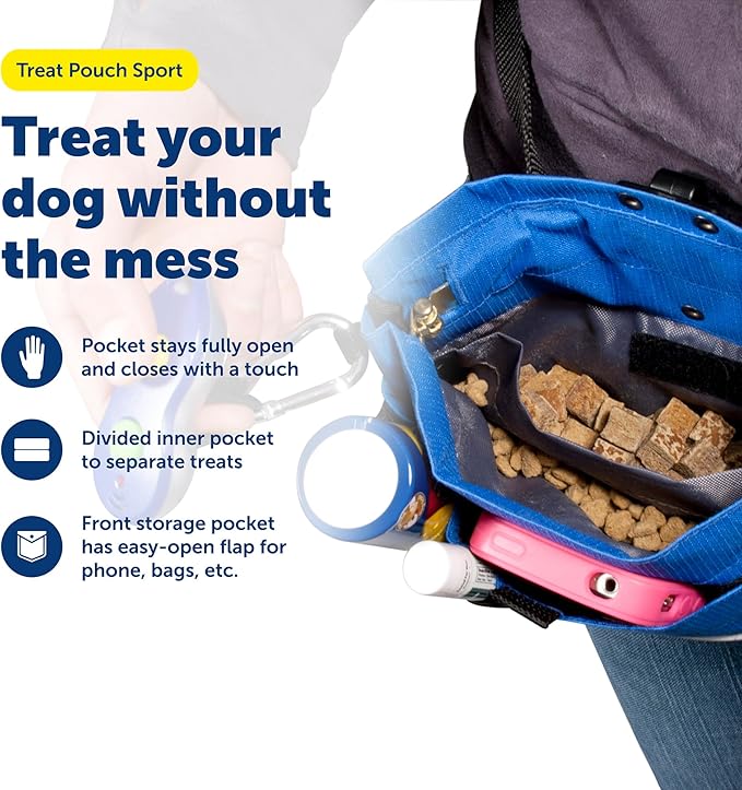 PetSafe Treat Pouch Sport - Easy Access Waterproof Treat Pouch for Daily Use - Convenient Phone & Keys Carry with Divided Inner Pocket & Front Storage Pocket - Adjustable Fit - Standard - Black
