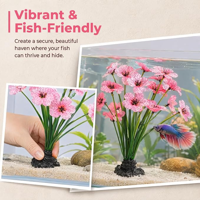 IMIKEYA 2Pcs Aquarium Plants Plastic Realistic Fish Tank Decor, Artificial Aquarium Plants Decoration with Soft Betta-Safe Leaves, Weighted Base for Fish Tank Accessories, 7.5 Inch Tall