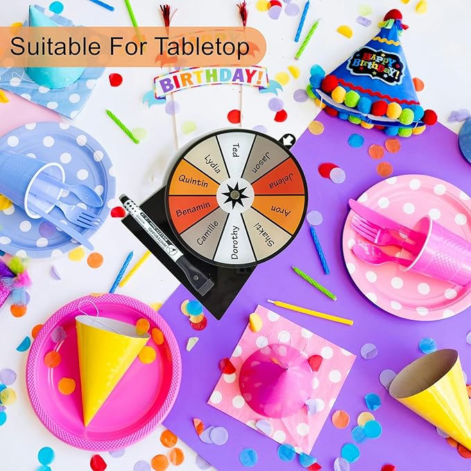 iobiotio 6 Inch Prize Wheel for Prizes, 10 Slots Game Spinner Wheel, Small Tabletop Roulette Spinner with Pen, Easy Assembly, Dry Erase, Portable, 6 inch, 5mm, Arylic