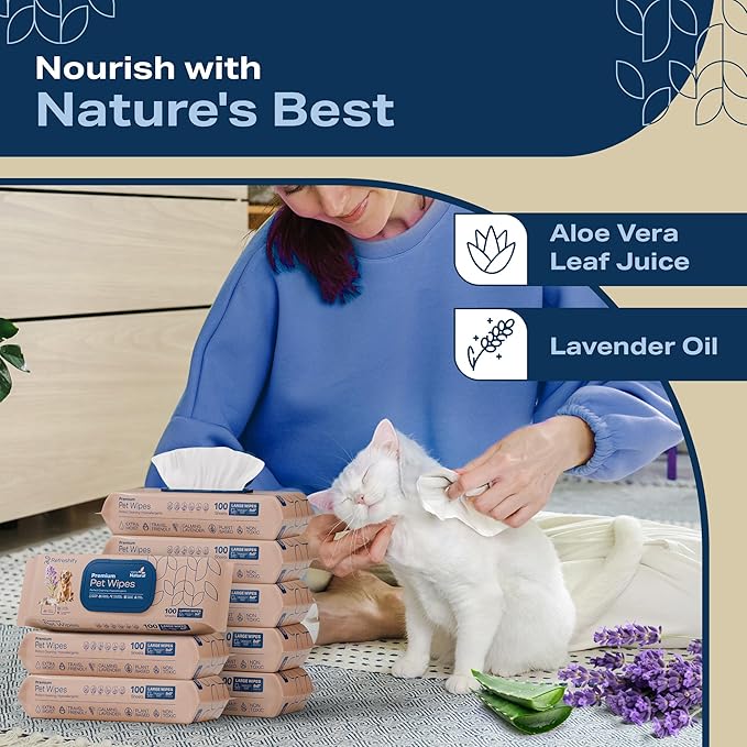 REFRESHIFY Dog Wipes for Paws and Butt - (Bulk 800 Wipes) - Plant Based Lavendar Scented, Pet Wipes for Dogs and Cats - Deodorizing Non Toxic Dog Wipes - 8 Packs of 100