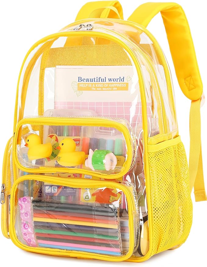 CAMTOP Clear Backpack Heavy Duty Transparent Bag See Through BookBag for Student School Work Festival Sport Travel (Yellow)