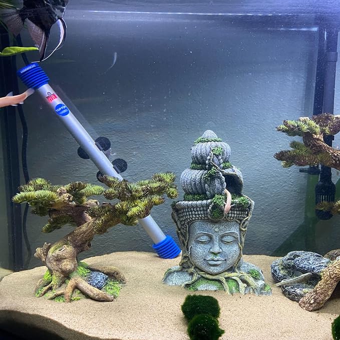 kathson Aquarium Buddha Head Statue Decor Betta Resin Hideout Cave Fish Tank Accessories Sleep Rest Conceal Breed for Fish Shrimp Reptile Amphibian (1 PCS)