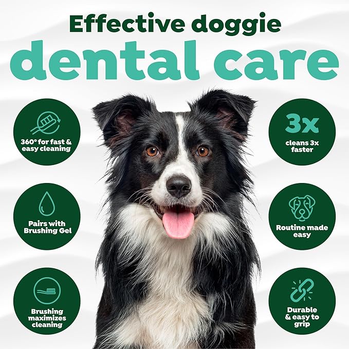 TropiClean Fresh Breath TripleFlex Toothbrush for Large Dogs | Use Toothpaste or Gel | 360-Degree Toothbrush | Complete Dental Care