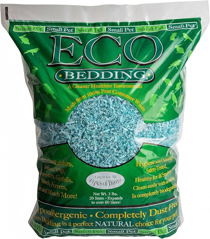ECO BEDDING 99% Dust Free Paper Bedding for Small Pets and Birds, Blue, 3 lb (Expands to 60 L)