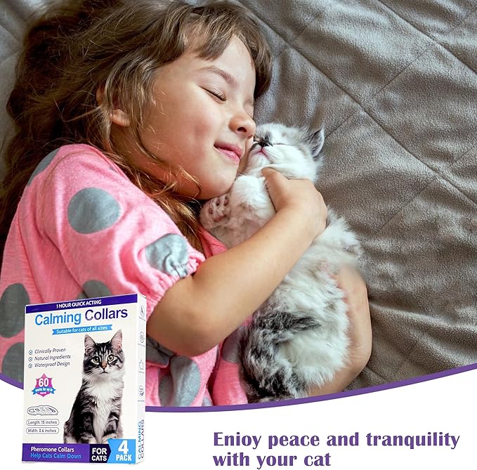 4 Pack Calming Collar for Cats - Long-Lasting Anxiety & Stress Relief, Adjustable Pheromones Collar for Cats, Natural Soothing 60 Days of Continuous Calming Effect