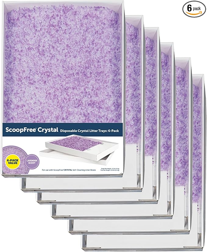 PetSafe ScoopFree Disposable Crystal Cat Litter Tray - Easy Cleaning Box - Refill Tray for Automatic Litter Box - Lavender Scent - 4.3 lb Bags - 6 Pack