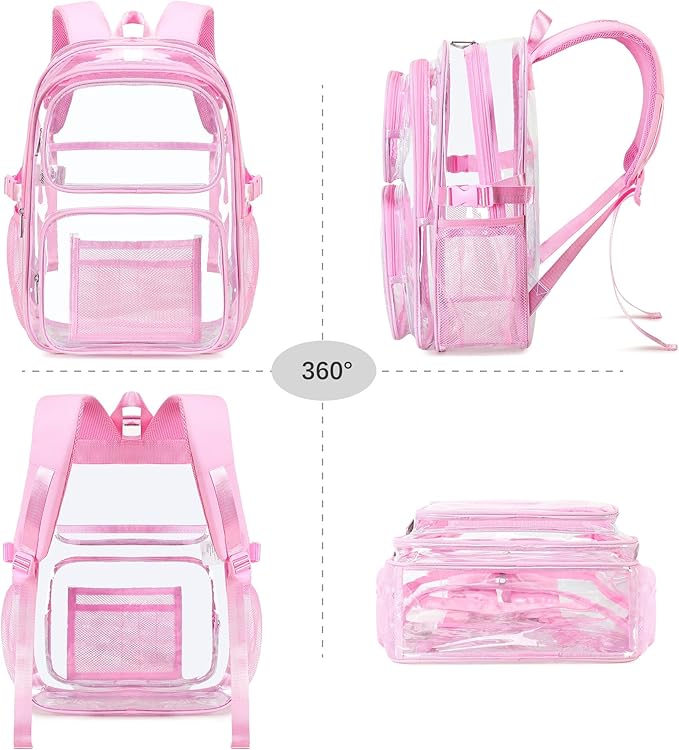 abshoo Large Heavy Duty Girls Clear Backpack for School Bookbag Transparent Multi Pocket Backpacks for Women (Pink)
