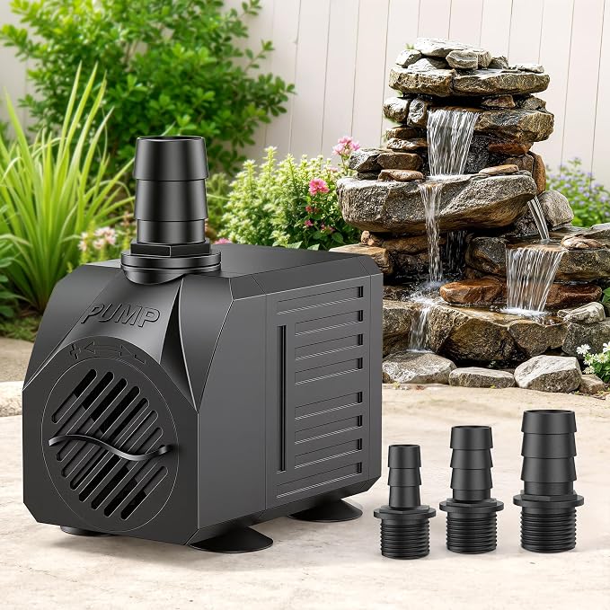 Reliable Waterfall Fountain Pump：Run 24/7 for Stable Circulation | 30W 550GPH 7.2ft Adjustable for 2-5ft 2-4 Tier Fountain & 185℉ Dry Burn Safe - 20dB Ultra Quiet Only Natural Water Sound