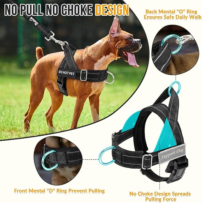 Lukovee No Pull Dog Harness & Leash Set - Heavy Duty Dog Vest Harness with Soft Padded for Medium Large Dogs, Adjustable Reflective Tactical Pet Harness for Easy Walk and Training (L, Black)