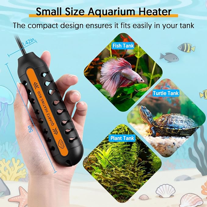 QZQ Aquarium Heater, 25W Adjustable Fish Tank Heater with Digital Display, External Temperature Controller, Submersible Turtle Tank Heater for 3-5 Gallon Tanks