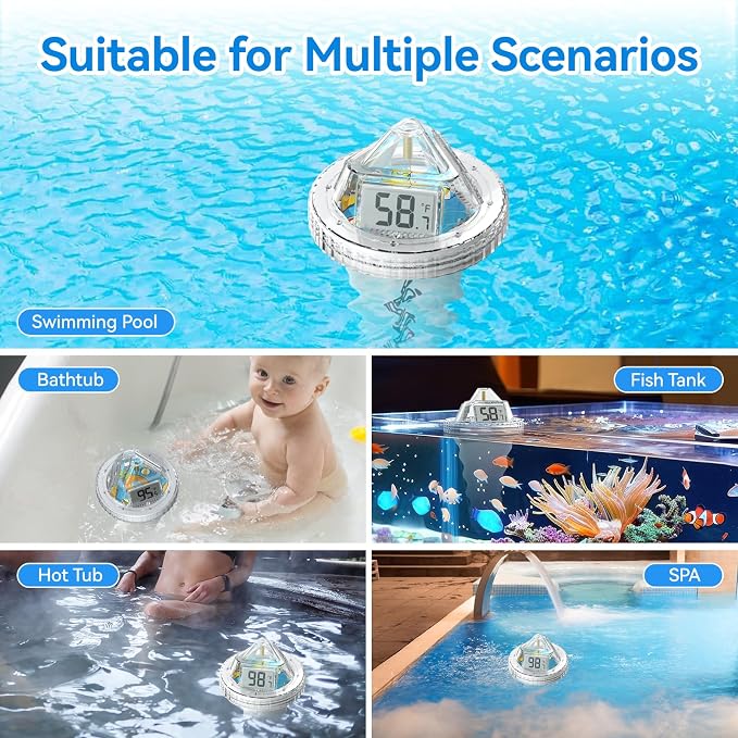 Smart Pool Thermometer with WiFi Gateway, Digital Floating Anti-Fog 360° Reading with IPX7 Waterproof, Remote App Notification Alert for Hot Tub/Ice Bath/Swimming Pool/SPA/Aquarium/Pond