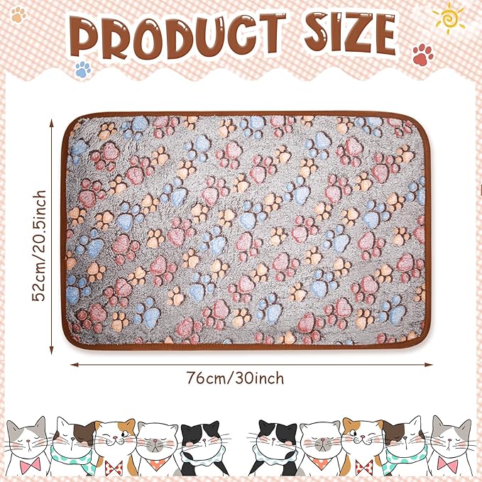 Tatuo 4 Pack Fleece Dog Blankets for Puppy Cats Multi-Size Sleep Mat for Pet Guinea Pig Soft Washable Warm Crate Bed Puppy Teething Toys Print Pattern Blanket Indoor(Black,24 x 47 Inch,Paw)