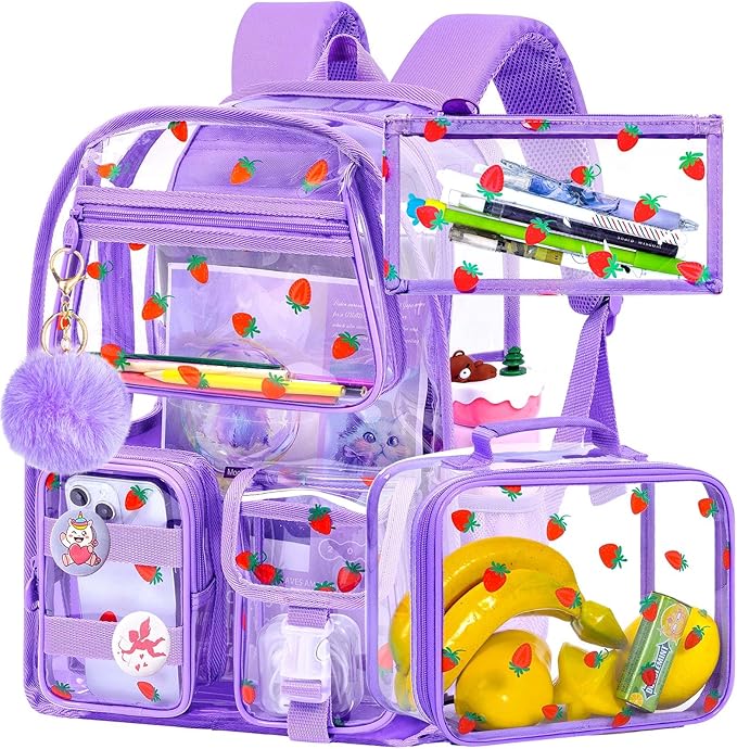 CCJPX 3Pcs Clear Backpack for Girls, School Transparent Bookbag, Heavy Duty See Through Backpacks for Teens Elementary