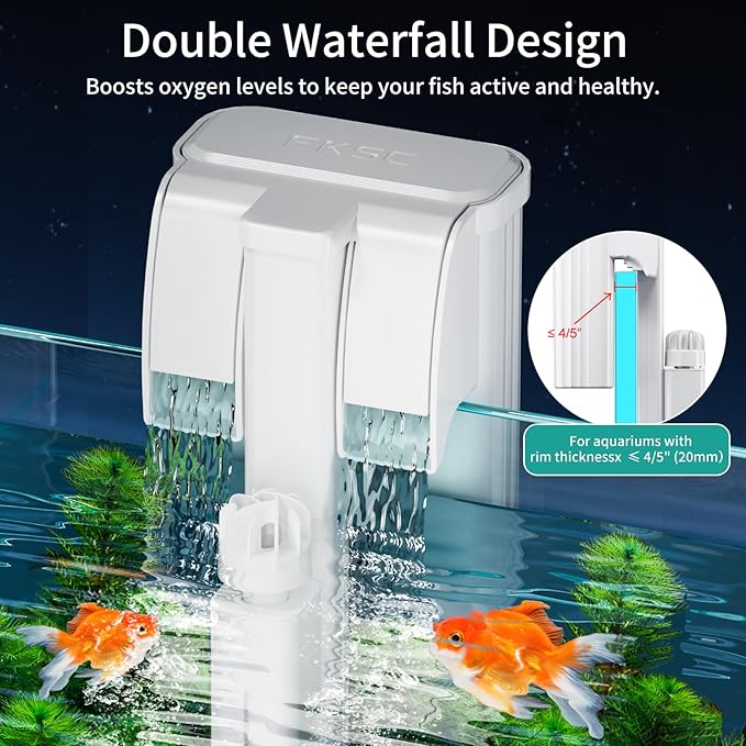 Hang On Back Aquarium Filter for 5–20 Gallons Fish Tanks, 3-Stage Multi-Stage Filtration with Surface Skimmer, Ultra Quiet HOB Power Waterfall Filter for Freshwater
