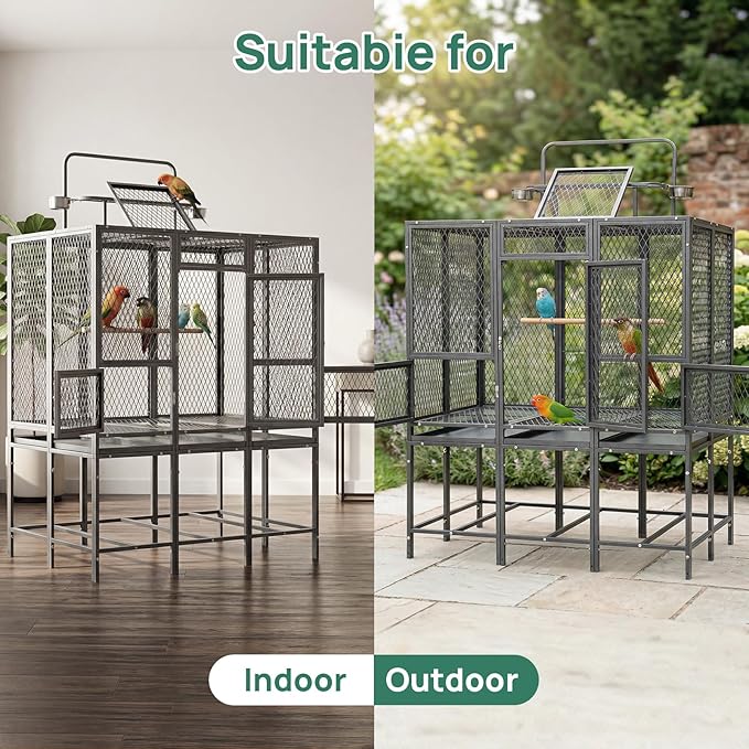 45" W X 65" H Massive Bird Cage with Playtop, Extra Wide Heavy Duty Carbon Steel Flight Cage, Rust-Proof Panoramic Aviary for Parrots Cockatiels, Strong Diamond Mesh, Indoor Outdoor