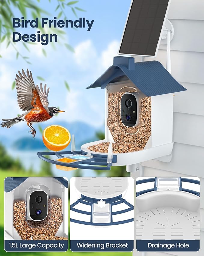 Mother’s Day Present, Smart Bird Feeder with Camera, Solar Powered Bird Feeder Camera with AI Bird Identification, Bird Watching Camera Outdoor, Auto Capture & Notify, Ideal Present for Bird Lover