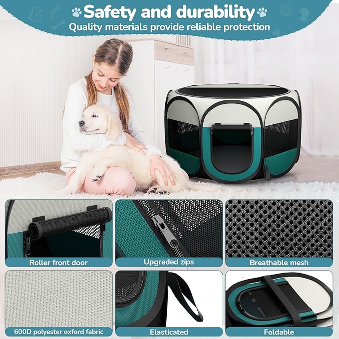 Foldable Large Playpen for Cat Dog - Portable Cats Dogs Kennel Pop Up Dog Playpens, Small Pets CrateTent Cage with Carrying Case for Outdoor Travel
