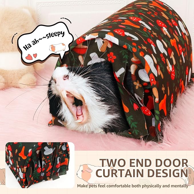 Guinea Pig Tunnel, Easy Cleaning Anti Slip Bottom Rabbit Hideout Accessories with Curtain for Small Animal