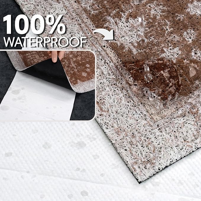 Cat Litter Mat Litter Trapping Mat, 24"x15" Waterproof Urine Proof Litter Box Mat Catcher Mat Non-Slip Washable for Kitty Kitten, Brown