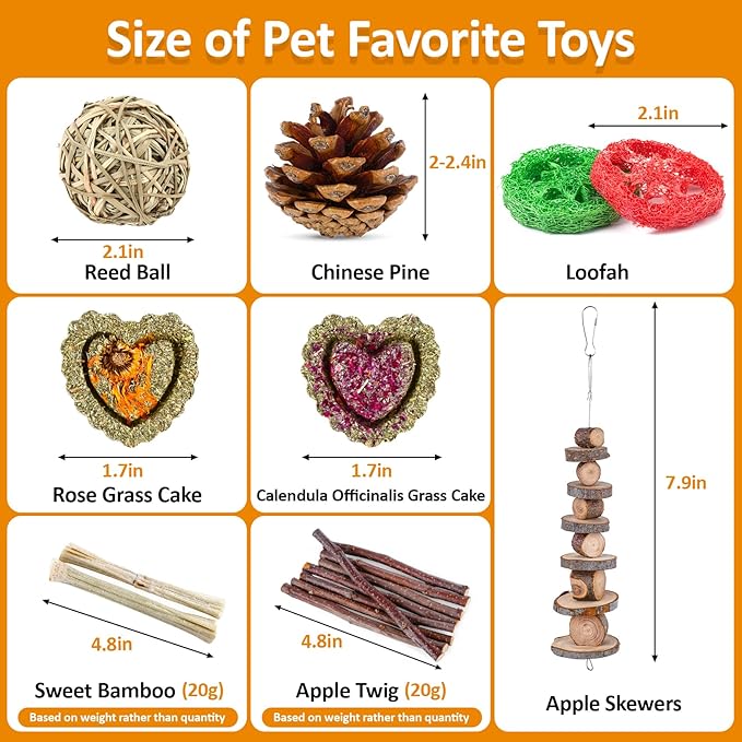 VESPRO Hamster Toys Set, Guinea Pig Toys Small Animal Chewing Toy and Rat Cage Accessories, Chinchillas, Gerbils, Rats, Rabbit Rodents Teeth Care, Apple Wood Timothy Hay Mouse Toy Swing Seesaw Bridge