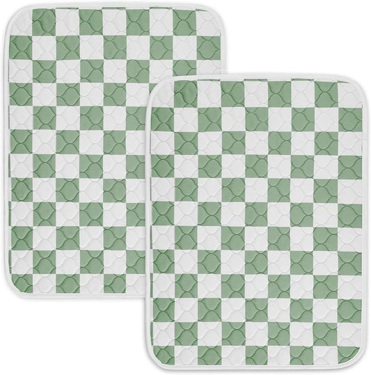 2 Pack Sage Green Checkered Washable Pee Pads for Dogs, Checkered Reusable Dog Pee Pads, for Puppy Playpen, Crate, Whelping Box, Potty Training, Cute Aesthetic Absorbency, Leak-Proof Non-Slip