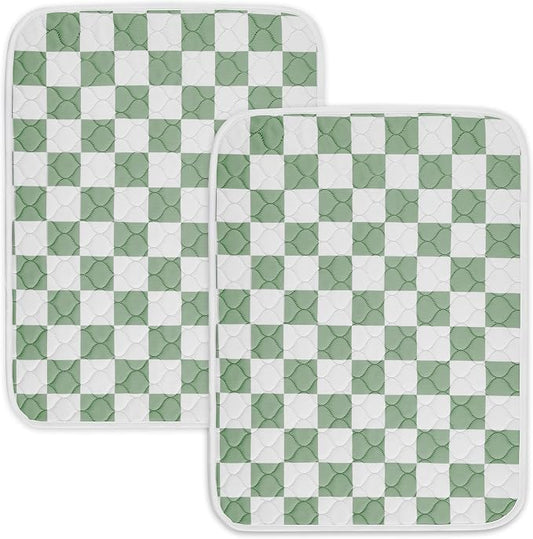 2 Pack Sage Green Checkered Washable Pee Pads for Dogs, Checkered Reusable Dog Pee Pads, for Puppy Playpen, Crate, Whelping Box, Potty Training, Cute Aesthetic Absorbency, Leak-Proof Non-Slip